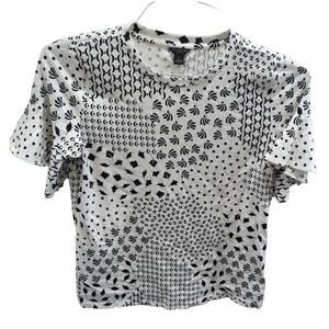 Ann Taylor Black White Career Top Geometric Jersey Knit Shirt Size Small Petite